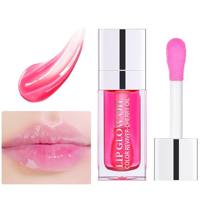 Plumping Lip Oil - Hydrating Lip Oil Plumping Lip Gloss, Crystal Jelly Moisturizing Lip Oil/Polished Lip Oil Lines/Tint Moisturizing Transparent Lip Balm Care Stick (Raspberry)-VivaGrace Women