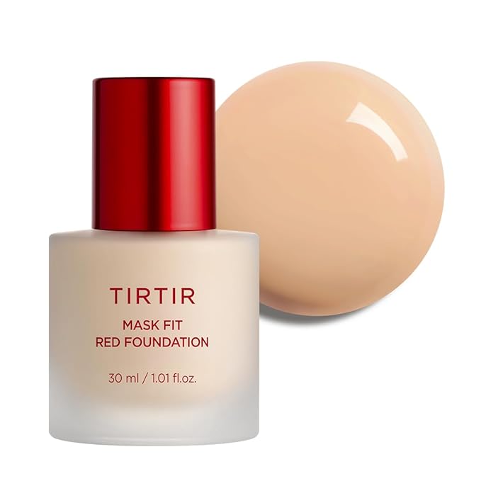 TIRTIR Mask Fit Red FoundationㅣLong Lasting Flawless Coverage, Energy Essence, Lightweight, Hydrating, Pore-Blurring, Breathable Satin Finish, Makeup, Radiant Skin, #22N Shell Beige, 1.01 Fl Oz-VivaGrace Women