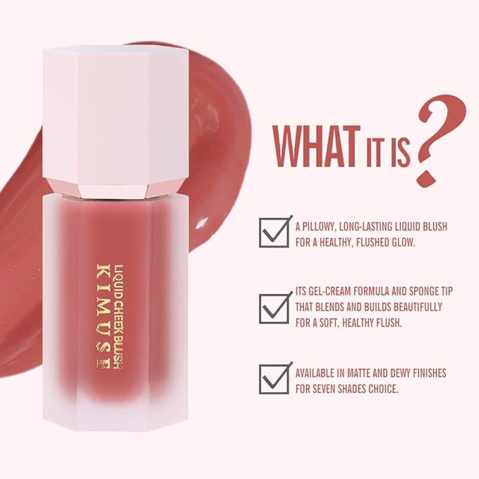 KIMUSE Soft Cream Blush Makeup, Liquid Blush for Cheeks, Weightless, Long-Wearing, Smudge Proof, Natural-Looking, Dewy Finish-VivaGrace Women