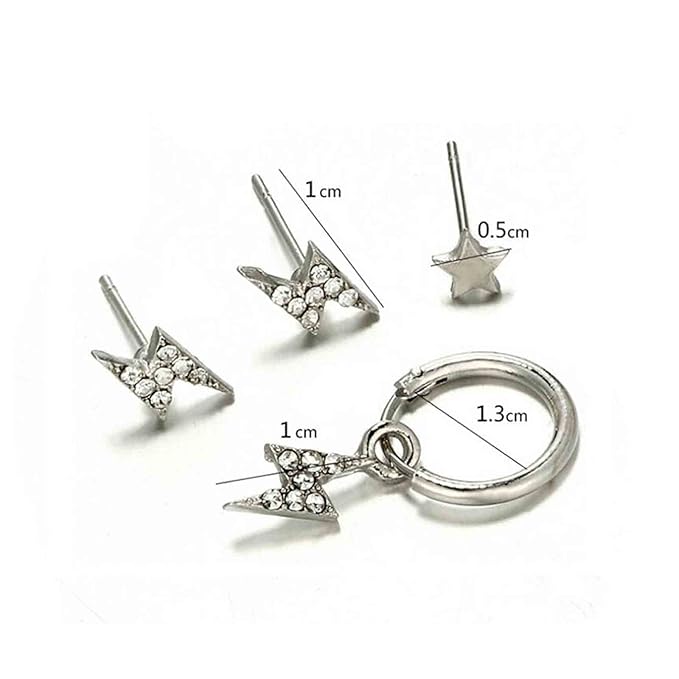 Bohemia Crystal Thunder Hoop Earrings Cz Lighting Bolt Studs Earrings Silver Lighting Drop Earrings Multiple Piecing Dot Earrings for Women and Girls-VivaGrace Women