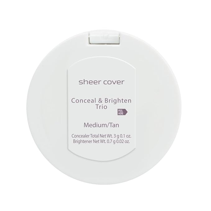 Sheer Cover Studio – Conceal and Brighten Highlight Trio – Two-Toned Concealers – Shimmering Highlighter – Medium/Tan Shade – With FREE Concealer Brush – 3 Grams-VivaGrace Women