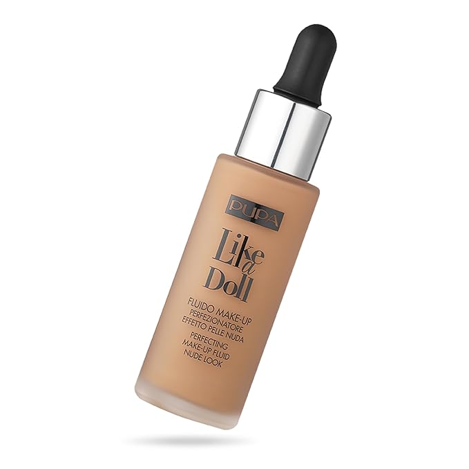 PUPA Milano Like A Doll Perfecting Make-Up Fluid Nude Look Foundation - Light Texture - Natural, Radiant Results - Nude Skin Effect - For All Skin Types - Blends Perfectly - Medium Beige - 1.01 Oz-VivaGrace Women