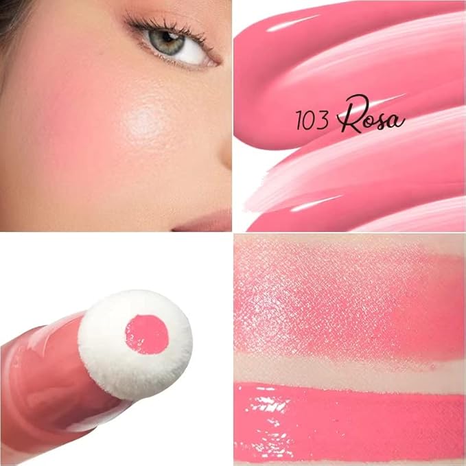Blush Beauty Wand, Liquid Face Blush Contour Wand with Cushion Applicator, Smooth Cream Blush Wand Natural Matte Finish, Lightweight Blendable Blush Stick Makeup for Cheek,103 Cool Pink-VivaGrace Women
