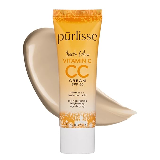 pūrlisse Youth Glow Vitamin C CC Cream SPF 50: Cruelty-Free & Clean, Paraben & Sulfate-Free, Full Coverage, Hydrates with Hyaluronic Acid | Light 1.4oz-VivaGrace Women