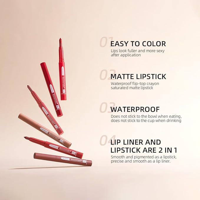 ibcccndc 6PCS Lip Liner and Lipstick Set - High Pigmented Creamy Matte Lip Liner Pencil Set for Girls and Women, Lip Makeup Gift Sets - Waterproof Formula (B)-VivaGrace Women