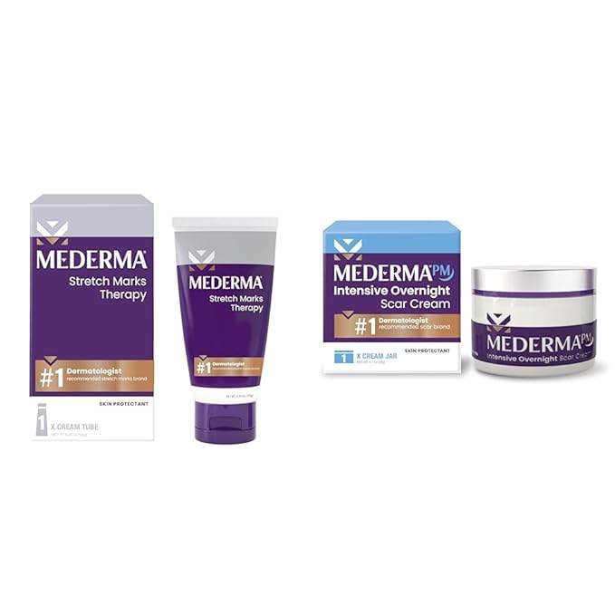Mederma Stretch Marks Therapy, Helps Prevent and Treat Stretch Marks, Safe to Use When Pregnant & PM Intensive Overnight Scar Cream, Works with Skin's Nighttime Regenerative Activity-VivaGrace Women
