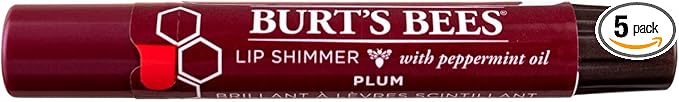 Burt's Bees Lip Shimmer, Plum, 0.09 Ounces each (Value Pack of 5)-VivaGrace Women