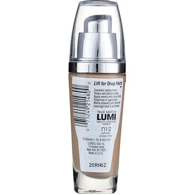 L'Oreal Paris True Match Lumi Healthy Luminous Makeup, N1-2 Soft Ivory Classic Ivory , 1 fl; oz.-VivaGrace Women