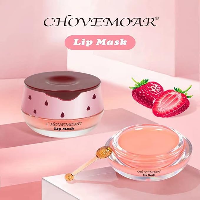 2PCS Honey Balm & Strawberry Lip Balm, Honey Lip Balm, Lip Masks for Dry and Cracked Lips with Brush, Lip Exfoliator & Moisturizer, Reduces Lips Lines & Lightens Lips, Anti-Wrinkle, Aging-VivaGrace Women