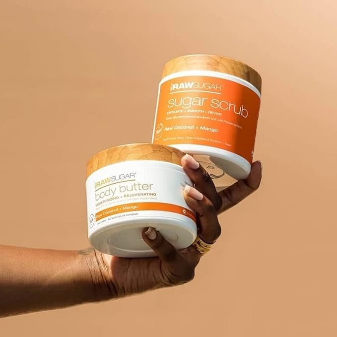 Raw Sugar Nourishing Raw Coconut + Mango Body Love Bundle - Body Wash, Body Scrub, Body Butter & Lip Balm, Clean, Made with Plant-Derived Ingredients, Formulated without Sulfates and Parabens-VivaGrace Women