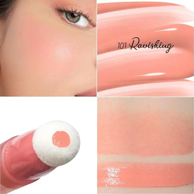 Cream Blush Wand, Milk Liquid Blush Contour Wand with Cushion Applicator, Smooth Natural Blush Makeup Stick for Cheek Lip Eye, Lightweight, Easily Blendable,101 Ravishing,Nude Pink-VivaGrace Women