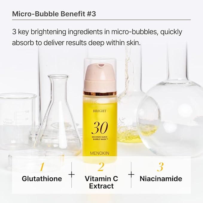 MENOKIN 30 Seconds Quick Bubble Mask [BRIGHT] - [Vitamin C] [Glutathione & Niacinamide] in Micro-bubbles for Dark Spots, Uneven Skin Tone, Korean Skin Care Essential, 70 Uses, 3.21 fl.oz-VivaGrace Women