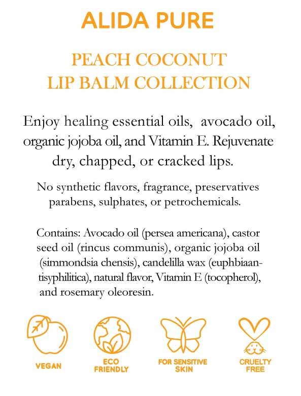 Peach Coconut Lip Balm Collection, Vegan Lip Balm Set, Lip Balm, Beeswax Free, with Avocado Oil, Organic Jojoba Oil, and Vitamin E, Natural Moisturizer for Dry, Chapped Lips, 3 Tube Set-VivaGrace Women