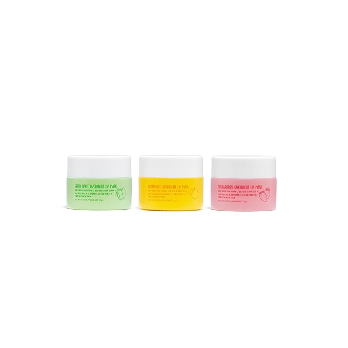 W7 Sweet Dreams Overnight Lip Mask Trio - Strawberry, Apple & Grapefruit Flavor 3 Pack - Vitamin E, Aloe Vera and Grape Seed Oil - For Hydrated, Full Looking & Irresistible Lips-VivaGrace Women