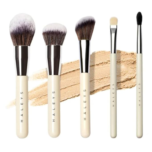 HALEYS Makeup Brush Set 5 pcs: Soft, Streak-free, Perfect Blending, Buff, Blurs and Smooth, Premium Luxury Vegan Bristles, For Liquid, Cream or Powder, Vegan, Cruelty-free, Sustainable Wood-VivaGrace Women