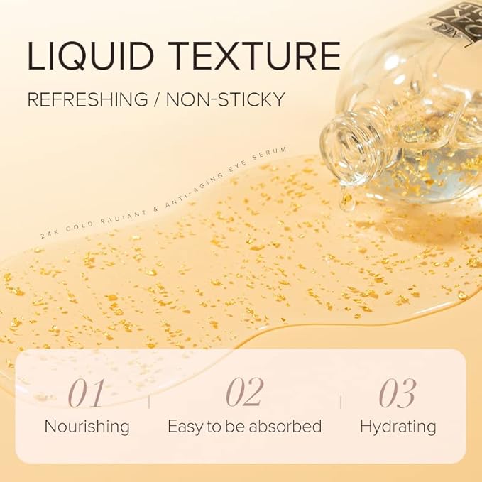 AKARY 24K Gold Eye Serum, Under-eye Firming Serum for Reduces Puffy Eyes, Dark Circles, Fine Lines, Under Eye Bags, Tightening, Hydrating Face Serum, Treatment for Skin Care with Nicotinamide and Vitamin E-VivaGrace Women