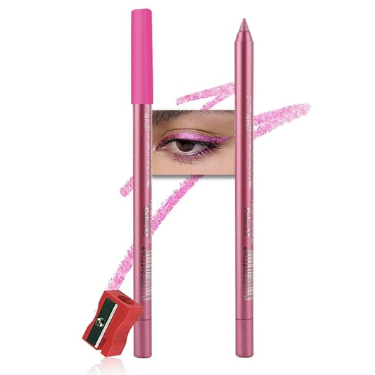 evpct Pearl Pink Gel Eyeliner Pencil for Women Waterline Waterproof Smudge Proof Eye Makeup Liners, Pink Mascara Eye Liner Gel Liner Eyeliner with Sharpener delineador de ojos contra el agua 03
