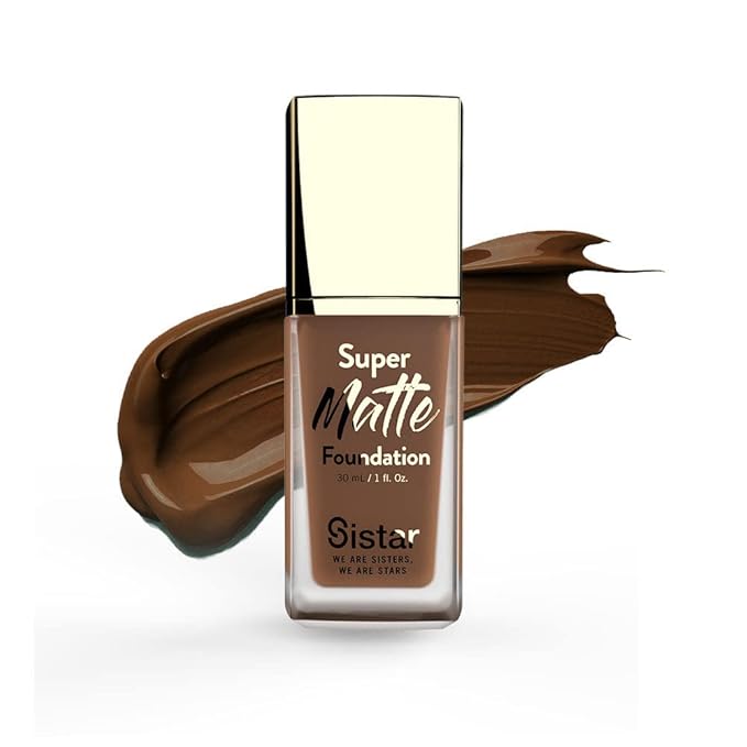 Sistar Super Matte Foundation Perfecting Liquid Foundation Full Coverage Control Shine Weightless Longwearing 30 mL / 1 fl. oz. (Ebony)-VivaGrace Women