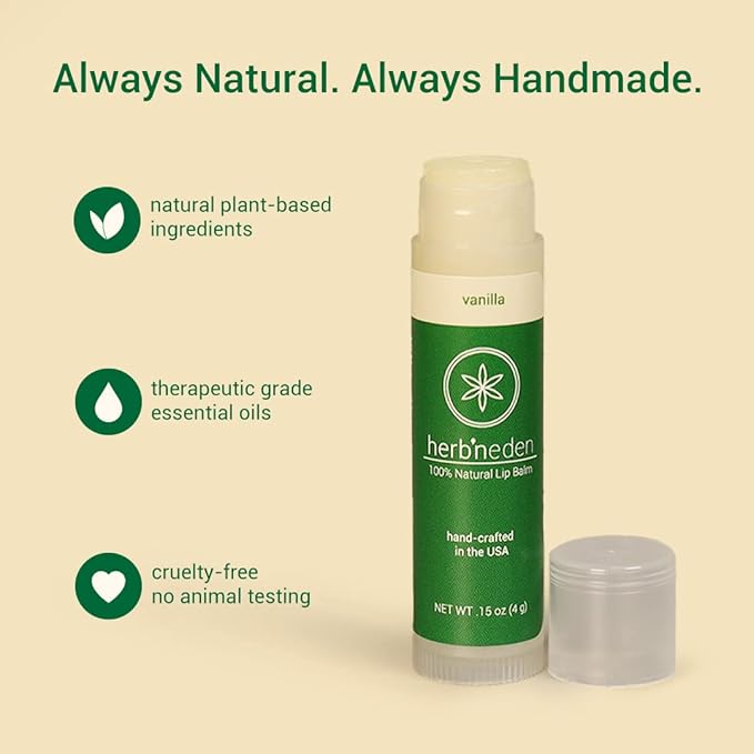 Herb’N Eden Vanilla Lip Balm Pack of 3 | Moisturizing and Soothing for Dry, Chapped Lips | 100% Natural Ingredients | Essential Oils-VivaGrace Women