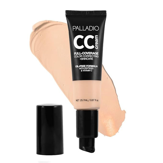 Palladio Full-Coverage Color Correction CC Cream, Oil-Free with Peptides & Vitamin C, Best for Correcting Redness and Uneven Skin Tone, Buildable Foundation Coverage (Fair 12W)-VivaGrace Women