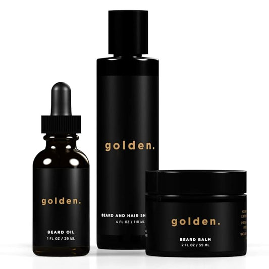 Golden Grooming Co. Beard Kit Bundle: Complete Beard Care - Beard Oil, Balm, Shampoo - All-Natural - Softens, Strengthens, and Nourishes Hair & Skin - Promotes Growth & Grooming - Gift for Him-VivaGrace Women