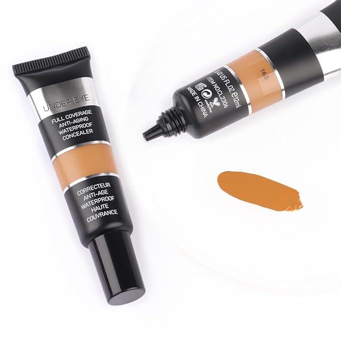 Pro Under Eye Full Coverage Liquid Concealer to Cover Dark Circles, Scars, Redness, Spots, Fine Lines, Corrector Anti-Aging Natural Finish, Moistening Smooth Cream, Waterproof 0.4 fl oz - Tan#-VivaGrace Women