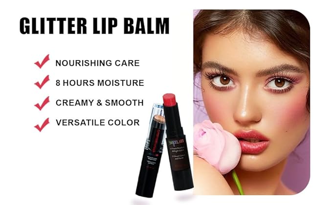 5 Pack Tinted Lip Balm With Glitter Powder Stocking Stuffers Tinted Chapstick - Moisturizing Lip Balm with Shimmer - Lipstick Set - Assorted Colors and Favors-VivaGrace Women