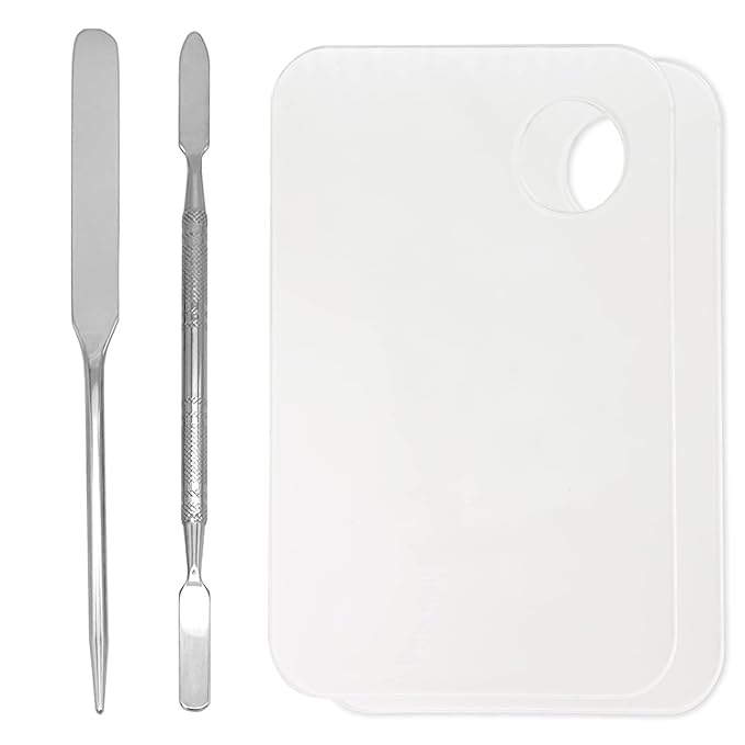 Stainless Steel Foundation Spatula with Makeup Mixing Palette, Foundation Makeup Tray Acrylic Makeup Palette Cosmetic Nail Art Color Mixing Tool Make Up Spatula, Pack of 4-VivaGrace Women