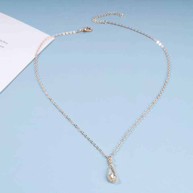 Vintage Tiny Teardrop Crystal Necklace Choker Gold Rhinestone Dot Pendant Necklace Chain Water Drop Choker Necklace Minimalism Necklace Chain Jewelry for Women and Girls-VivaGrace Women