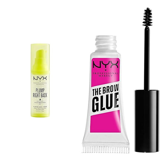 NYX PROFESSIONAL MAKEUP Plump Right Back Plumping Serum & Primer, With Hyaluronic Acid & The Brow Glue, Extreme Hold Eyebrow Gel - Clear-VivaGrace Women