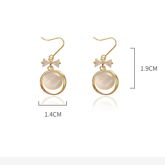 Vintage Circle Drop Earring Gold Cat Eye Stone Earrings Dangle Chalcedony Earrings with Bowknot Earrings Jewelry for Women and Teen Girls-VivaGrace Women