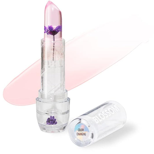 Blossom Moisturizing Custom Color Changing Crystal Lip Balm, Strawberry Scented, Lip Stain Tint, Infused with Real Flowers, 3g, Purple-VivaGrace Women