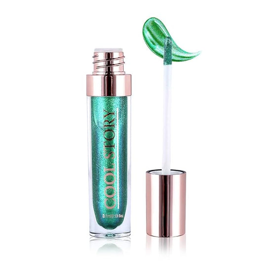 GECOMO Colorful Explosive Pearlescent Lip Gloss 3D Multifunctional Fine Glitter Chameleon Lip Gloss Polarized Diamond Makeup,Magic Big Brush Color Changing Lip Oil(106# COLORFUL GREEN FLASH)-VivaGrace Women