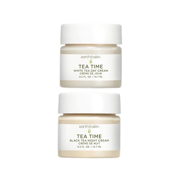Earth To Skin Tea Time Mini Duo Set: White Tea Day Cream (0.5 Fl Oz) and Black Tea Night Cream (0.5 Fl Oz), All-Day & Night Hydration for Face and Neck (2 Pack)-VivaGrace Women