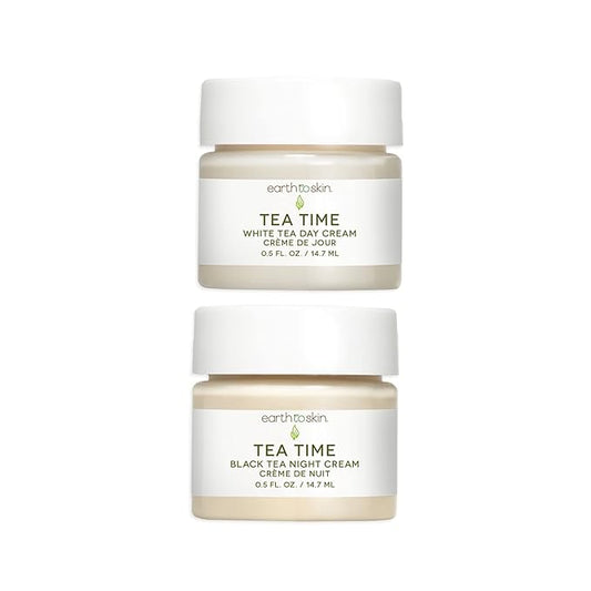 Earth To Skin Tea Time Mini Duo Set: White Tea Day Cream (0.5 Fl Oz) and Black Tea Night Cream (0.5 Fl Oz), All-Day & Night Hydration for Face and Neck (2 Pack)-VivaGrace Women