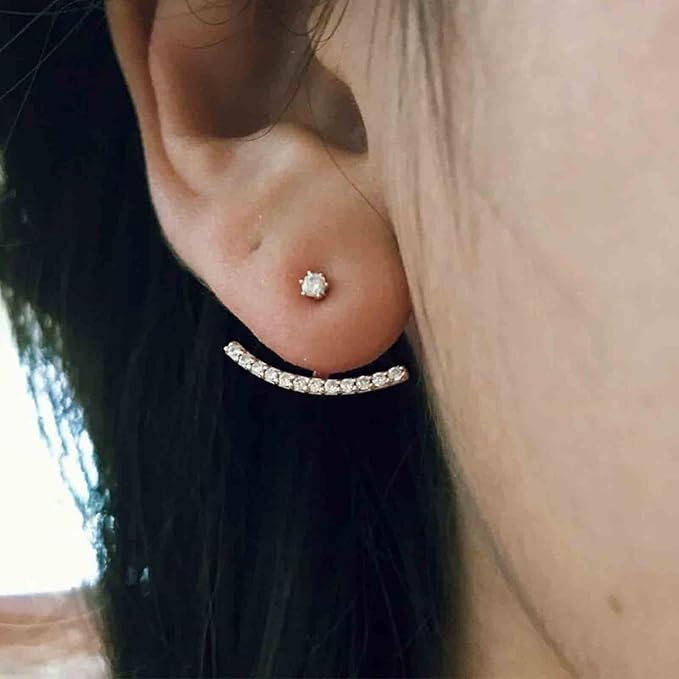 Crystal Bar Ear Climber Earrings Silver Rhinestone Ear Jacket Earrings Boho Bar Ear Crawlers Earrings Minimalist Geometric Moon Earrings Jewelry for Women and Girls-VivaGrace Women