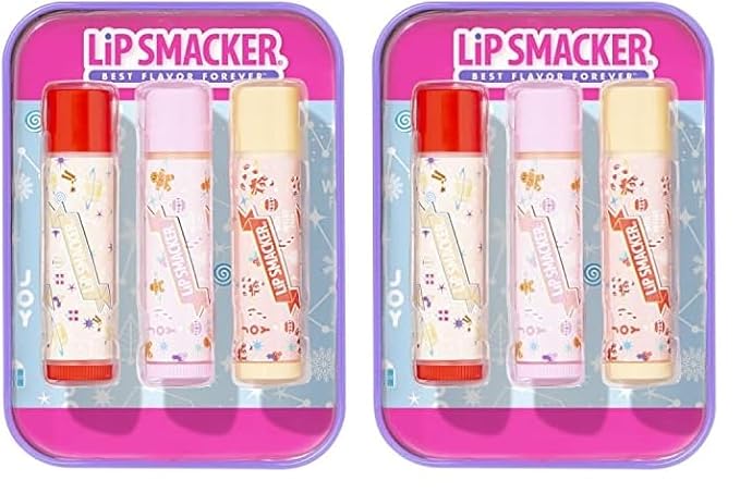 Lip Smacker Holiday Christmas 3 pcs Flavored Lip Balm Tin Original & Best (Pack of 2)-VivaGrace Women