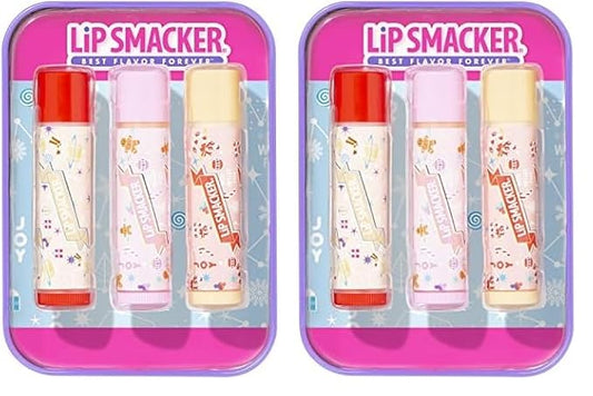 Lip Smacker Holiday Christmas 3 pcs Flavored Lip Balm Tin Original & Best (Pack of 2)-VivaGrace Women