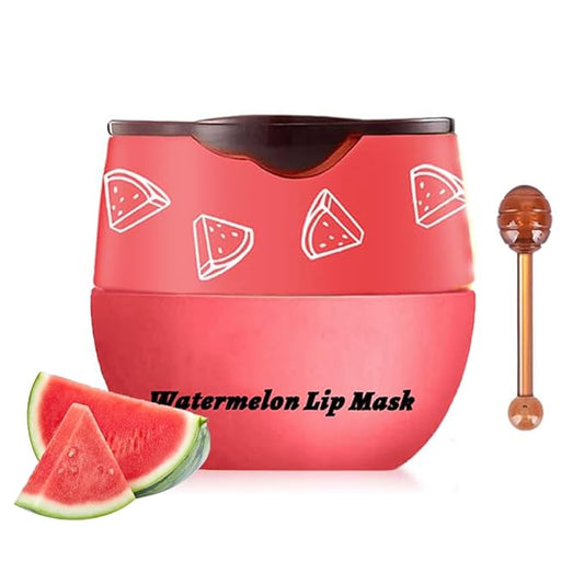 Bee Lip Balm Honey Pot,1Pcs Watermelon Lip Balm Moisturizing Lip Sleeping Mask Hydrating Prevention Dry & Cracked Lip Exfoliator Lip Wrinkle Lip Care Lip Mask Overnight Reduces Lip Line (Watermelon)-VivaGrace Women