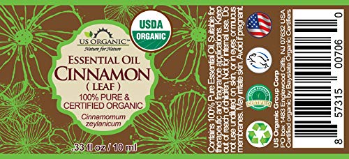 US Organic 100% Pure Cinnamon Leaf Essential Oil - USDA Certified Organic, Steam Distilled - W/Euro Dropper (More Size Variations Available) (10 ml / .33 fl oz)-VivaGrace Women