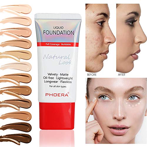 AQUAPURITY PHOERA Full Coverage Foundation New Formula Waterproof Long Lasting Oil Free Velvet Matte Liquid Foundation for Oily Skin Flawless Makeup Base Cream Concealer (101 Porcelain)-VivaGrace Women