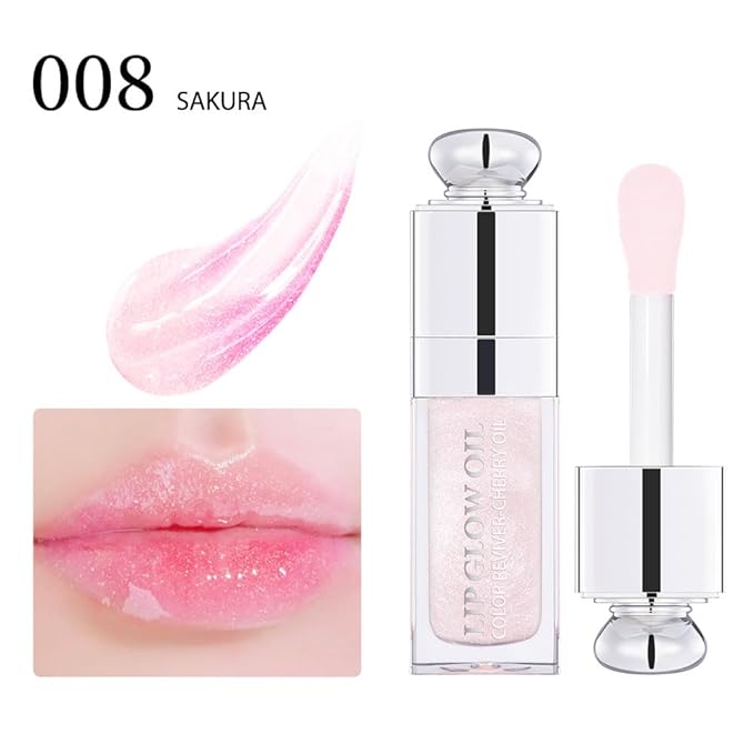 Moisturizing Lip Oil,No-Sticky Gloss Balm Care,Fruit Flavoured Oil for Dry Lip's Hydrating and Nourishing (008#Sakura) 0.2 OZ-VivaGrace Women