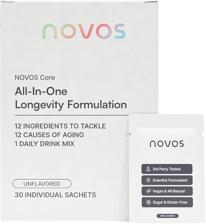 NOVOS Core Longevity Mix, Anti-Aging Supplement, Drink Powder Packet Unflavored - Skin Support, Energy, Mood Support, Sleep and Cognition Support - 30 Servings-VivaGrace Women