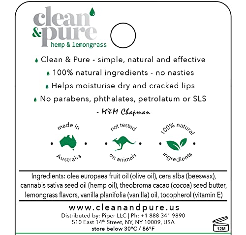 Lip Balm (Hemp & Lemongrass) 100% Natural Beeswax, Vitamin E Oil | Olive Oil Based Treatment for Dry, Chapped Lips | Made in Australia…-VivaGrace Women