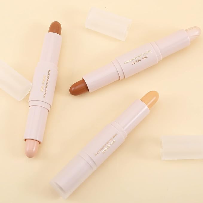 Boobeen Highlight and Contour Stick Dual-ended Contouring Cream Makeup Pencil Kit, Long Lasting & Waterproof Face Bronzer and Highlighter Makeup Stick Shadow Pen, Pack of 1-VivaGrace Women