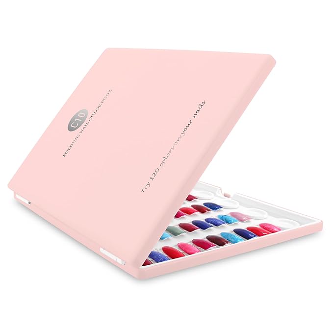 Nail Display Book 120 Nail Polish Swatch Book with Transparent Nails, Professional Nail Color Chart Display Book Sample for Gel Polish Nails