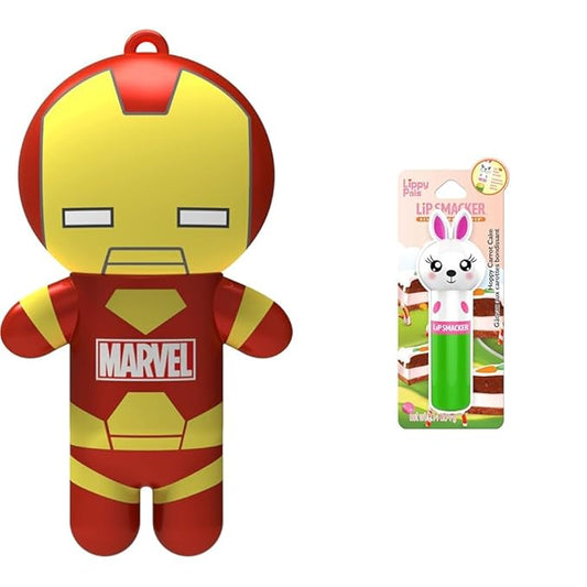 Lip Smacker Marvel Iron Man Keychain Lip Balm & Lippy Pals Bunny Rabbit Carrot Cake Lip Balm Bundle-VivaGrace Women