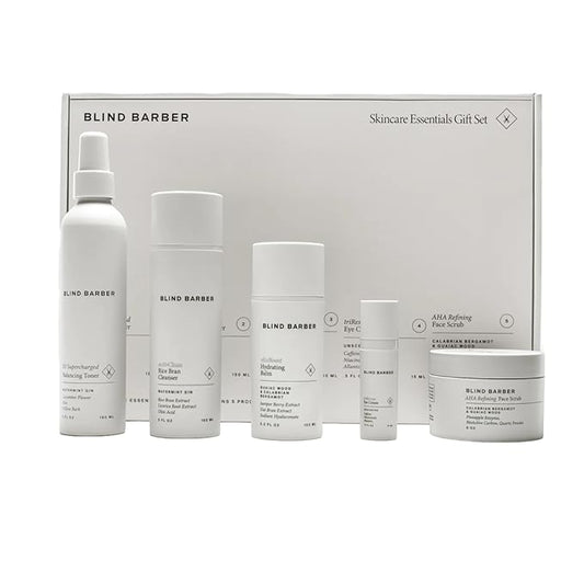 Blind Barber Regimen Skin Care Set - Face Scrub, Under Eye Cream, Supercharged Face Toner, Rice Bran Facial Cleanser & Hydrating Balm - 5 Mens Skin Care Products for Daily Use - (5 Count)-VivaGrace Women