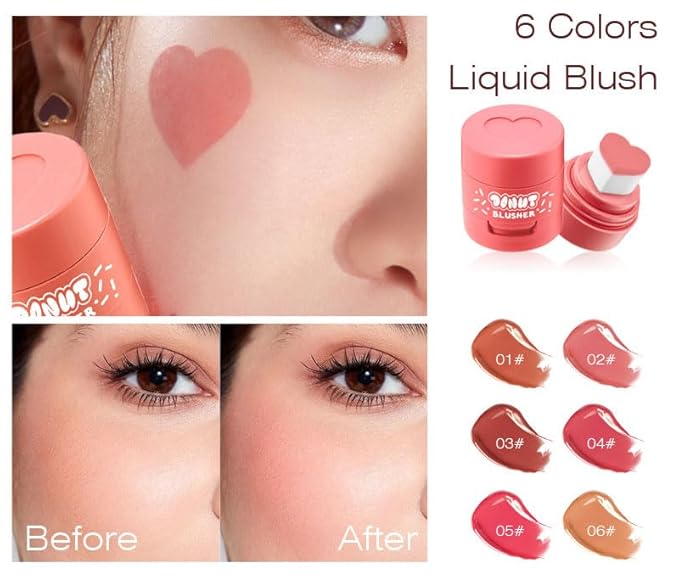 Stamp Liquid Blush Stamp Blush with Heart Shaped Applicator Natural Long Lasting Blush, Light and Airy Makeup for Women (5)-VivaGrace Women