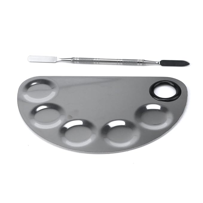 Stainless Steel Professional Beauty Palette,Large Square and Half Moon Color Palette，Silver，with Color Stick,1 SET-VivaGrace Women